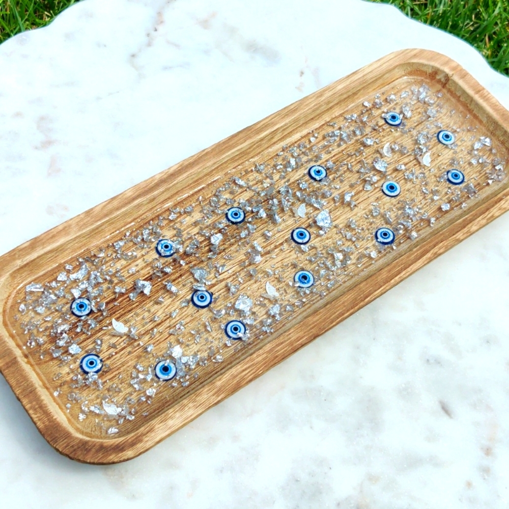 49. Wood and Handmade Resin Decorative Vessel/Tray